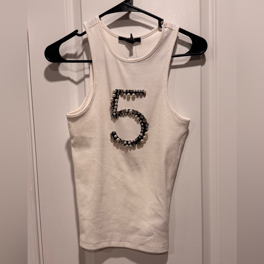 Forever 21 White Tank Top with Embellished Number